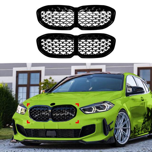 AMP-Z Front Bumper Grille Grill Black For BMW 1 Series F40 2019-2024