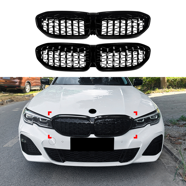 AMP-Z Front Bumper Grille Grill Silver For BMW 3 Series G20 G21 Pre-facelift 2019-2022