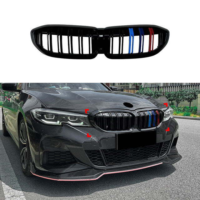 AMP-Z Front Bumper Grille Grill Black For BMW 3 Series G20 Pre-facelift 2019-2022