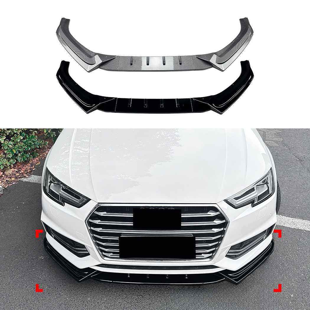 DTM Carbon Painted Front Bumper Lip Spoiler For 2017-2019 Audi A4 S4 B9 S-Line - 3-Piece Body Kit