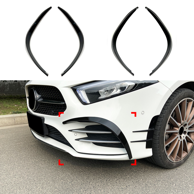 AMP-Z Front Pumper Fins Canards لـ Mercedes Benz A Class W177 Hatchback/Sedan AMG Line 2018+