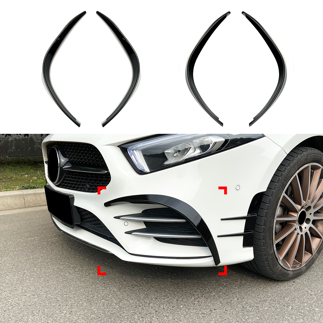 AMP-Z Front Bumper Fins Spoiler Canards For Mercedes Benz A Class W177 Hatchback/Sedan AMG Line 2018+