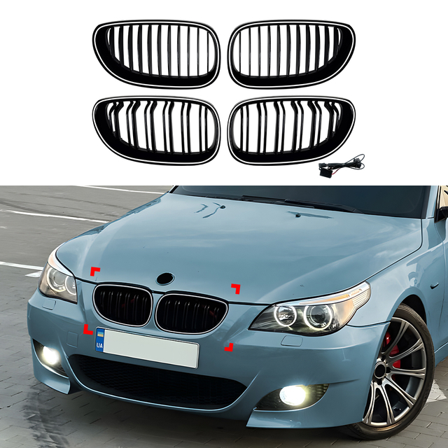 AMP-Z Front Bumper Grille Grill Black For BMW 5 Series E60 E61 2004-2010