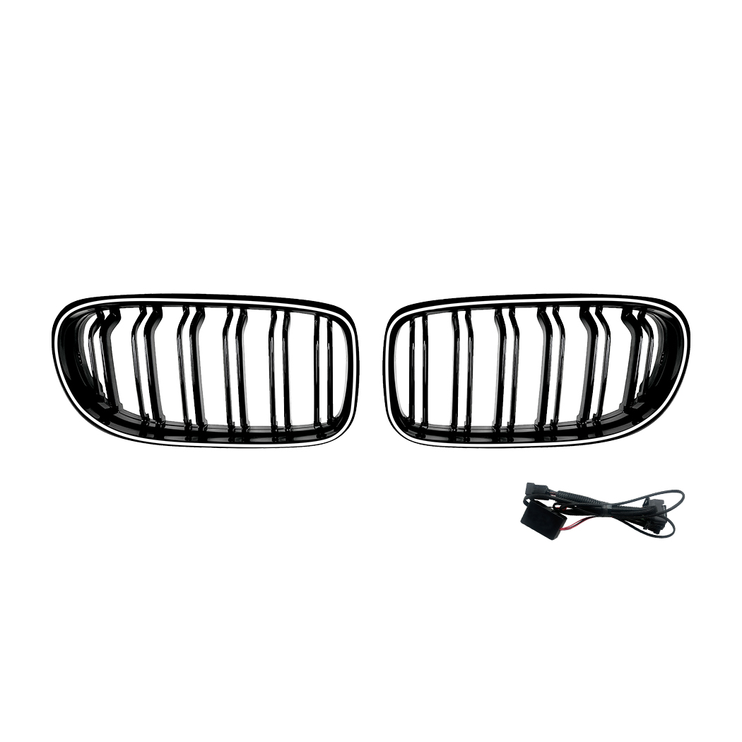 AMP-Z Front Bumper Grille Grill With Lights Black For BMW 3 Series E90 E91 Facelift 2009-2012