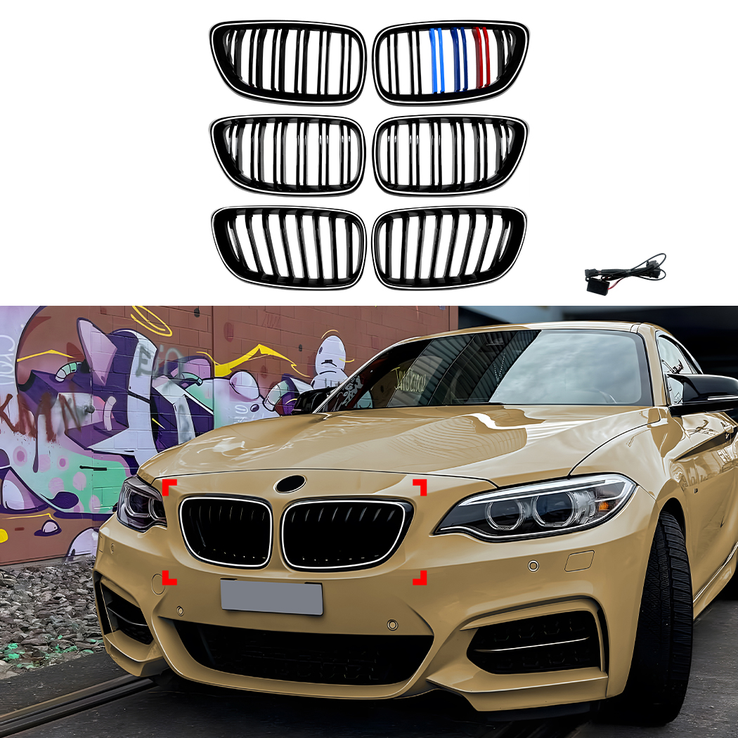 AMP-Z Front Bumper Grille Grill Black For BMW 2 Series F22 F23 2014-2019