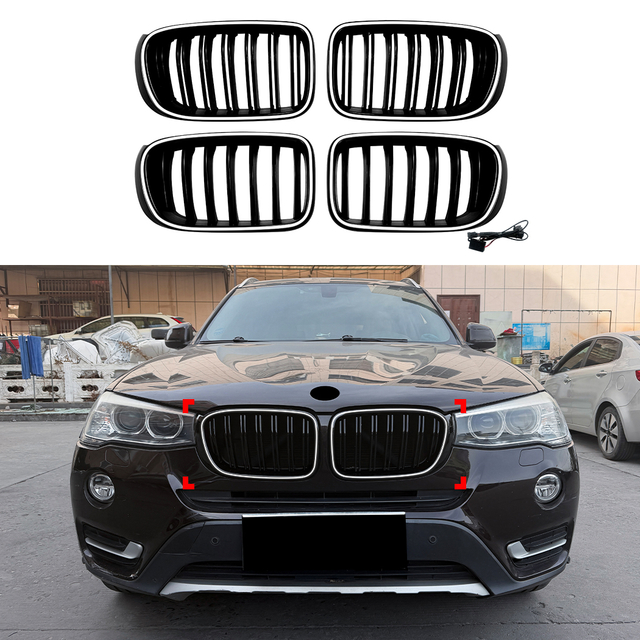 AMP-Z Front Bumper Grille Grill With Lights For BMW X3 F25 X4 F26 LCI 2014-2017