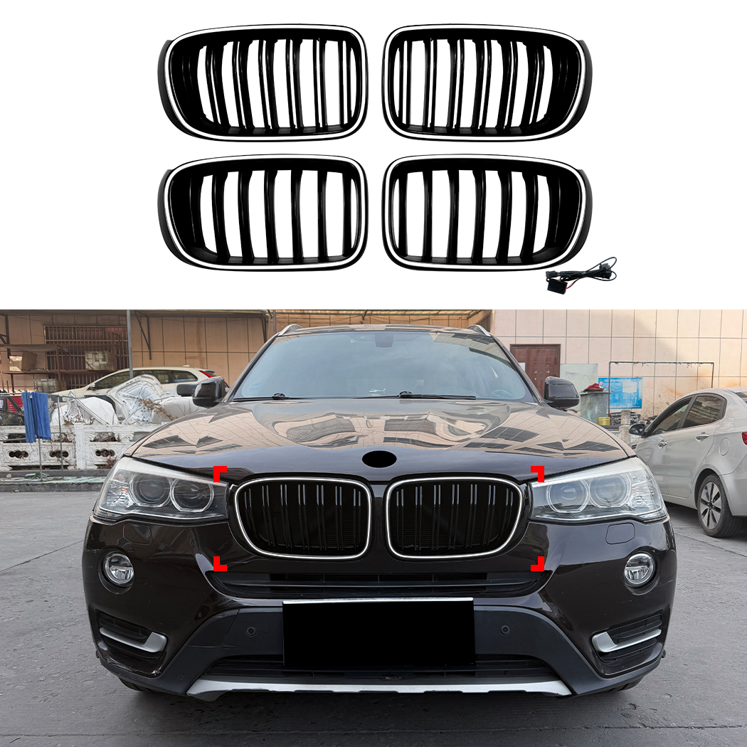 AMP-Z Front Bumper Grille Grill With Lights For BMW X3 F25 X4 F26 LCI 2014-2017