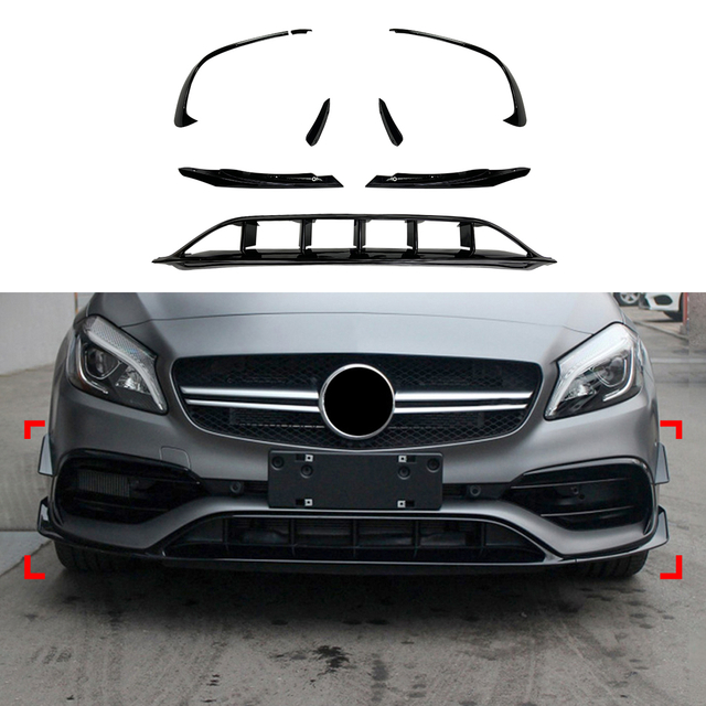 AMP-Z Front Bumper Fins Spoiler Canards For Mercedes Benz A Class W176 Facelit 2016-2018