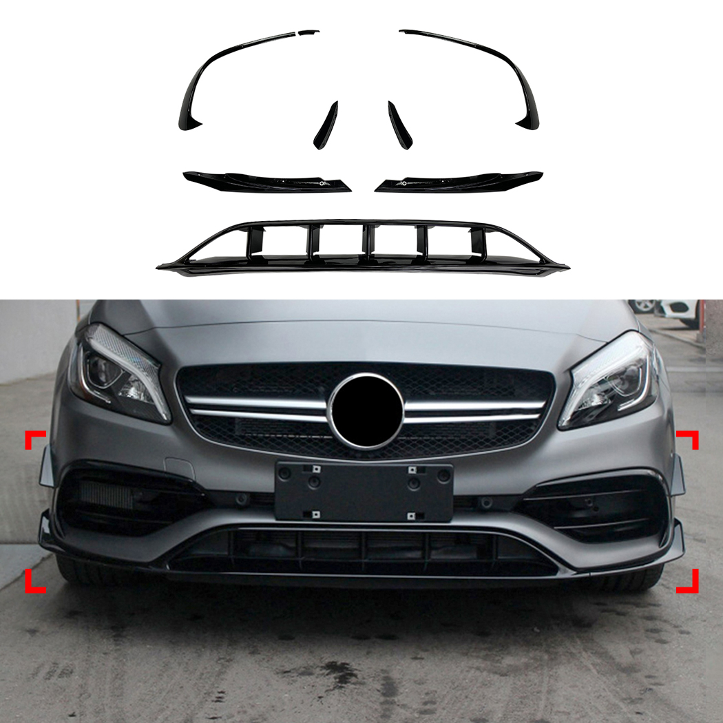 AMP-Z Front Bumper Fins Spoiler Canards For Mercedes Benz A Class W176 Facelit 2016-2018