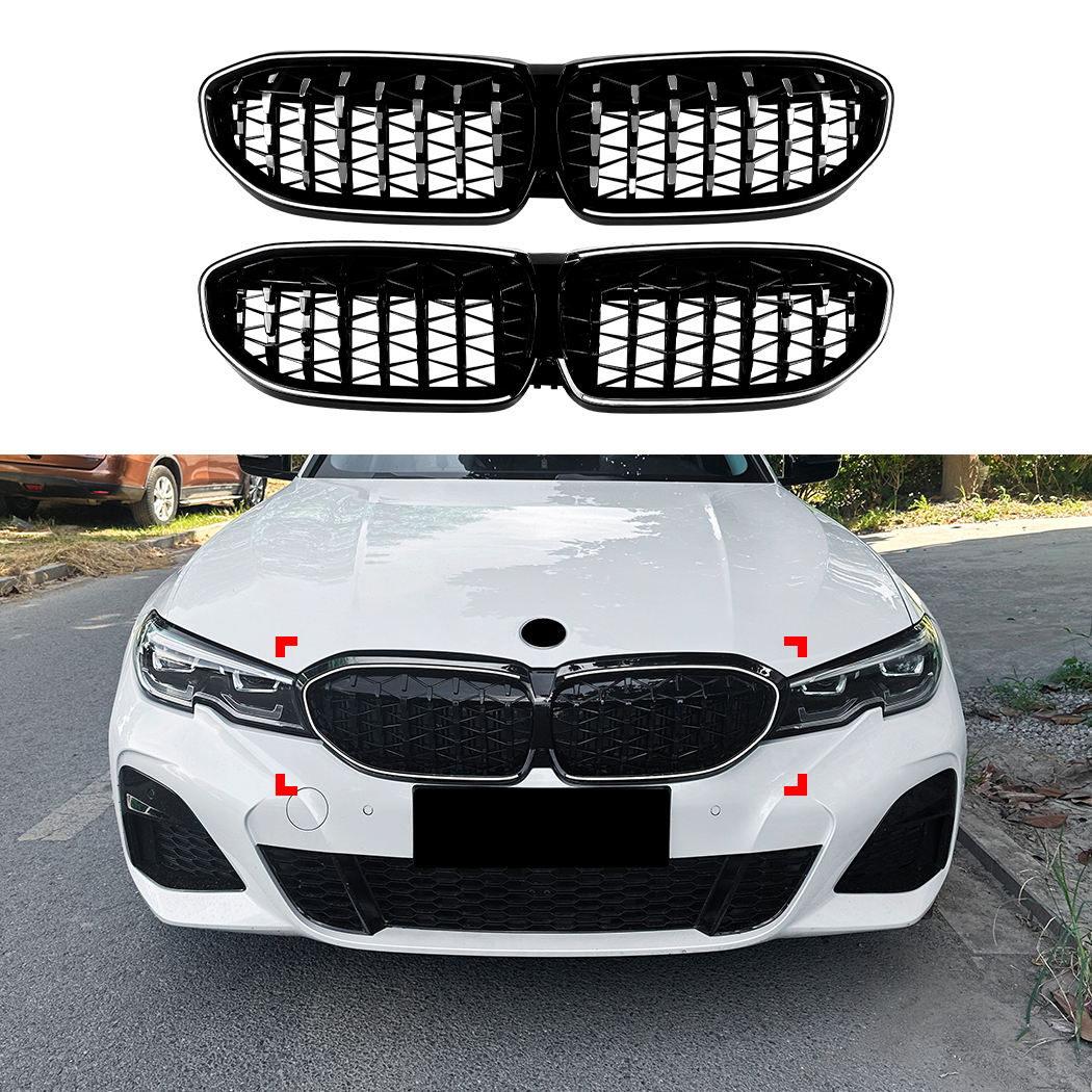 AMP-Z Front Bumper Grille Grill Black For BMW 3 Series G20 G21 Pre-facelift 2019-2022