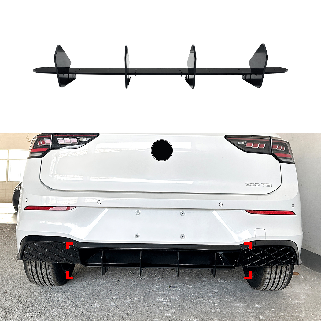 AMP-Z Rear Bumper Spoiler Diffuser Valance Lip For VW Volkswagen Golf MK8 8.5 Rline 2024+