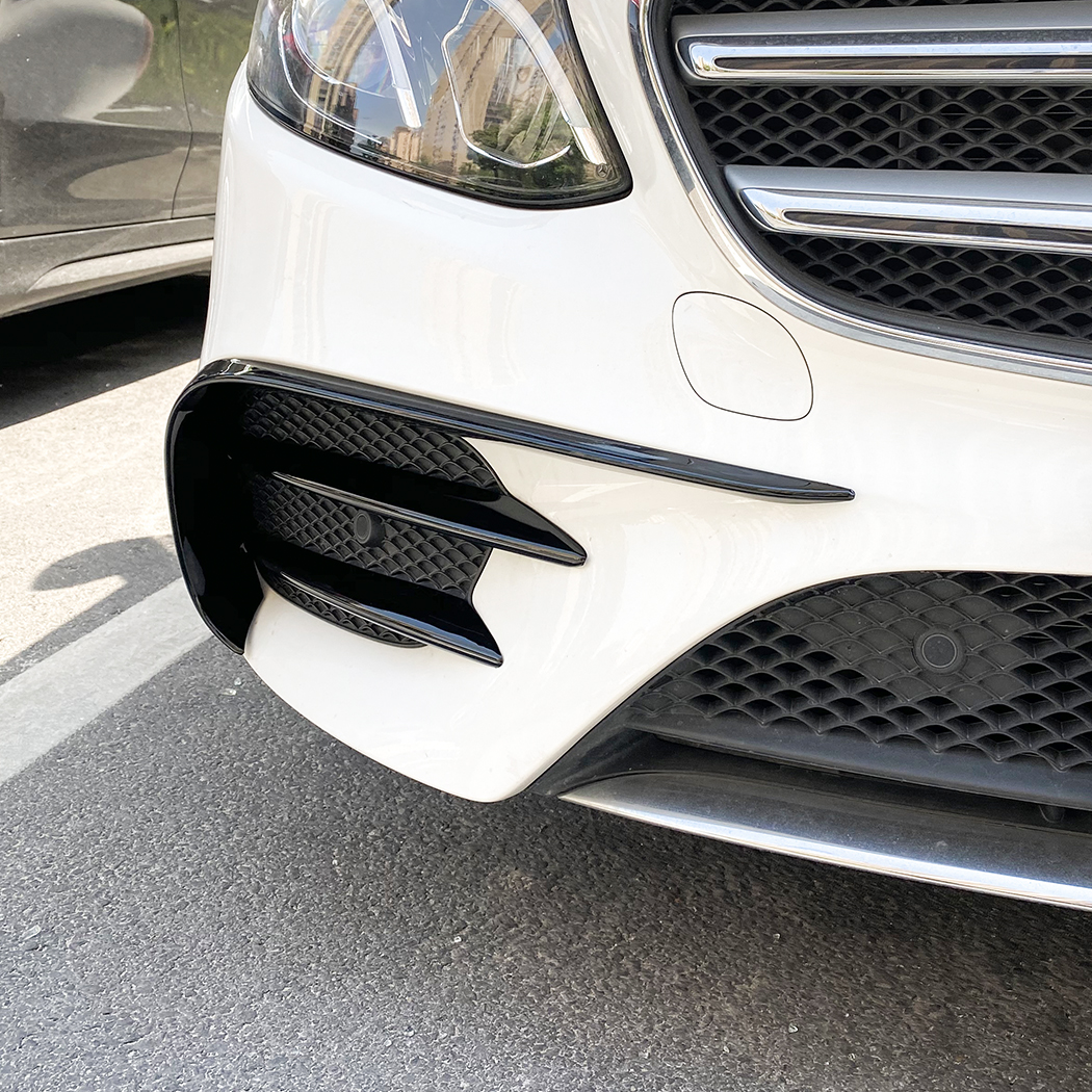 AMP-Z Front Bumper Fins Spoiler Canards Long For Mercedes Benz E Class W213 C238 Pre-Facelift AMG-Line 2016-2020