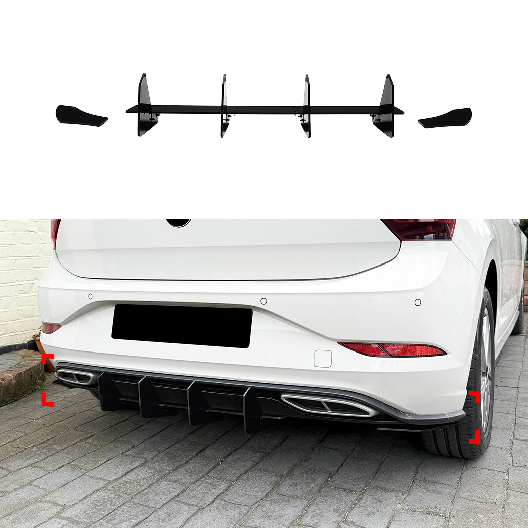 AMP-Z Rear Bumper Spoiler Diffuser Valance Lip For Volkswagen VW Polo MK6.5 Rline 2022+