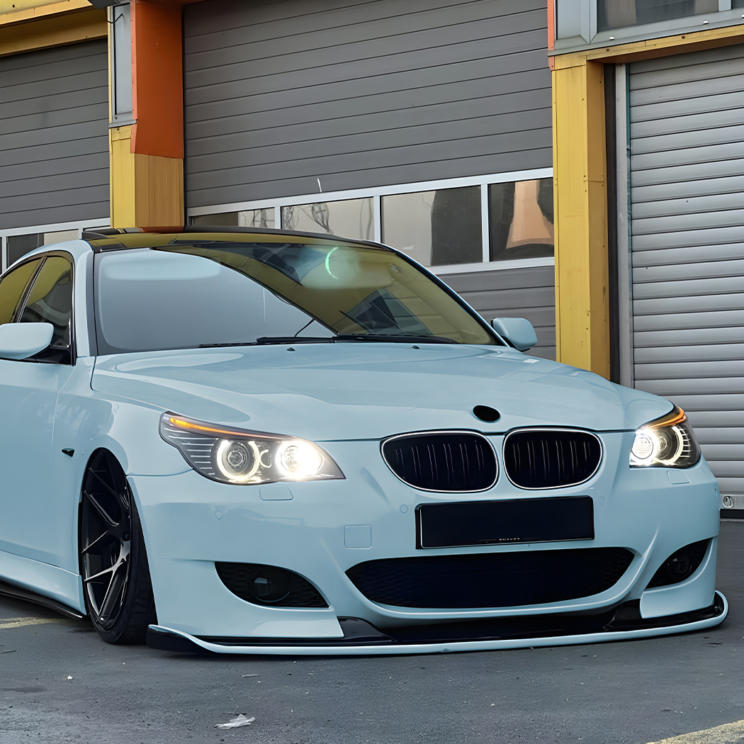 AMP-Z Front Bumper Grille Grill With Lights Black For BMW 5 Series E60 E61 2004-2010