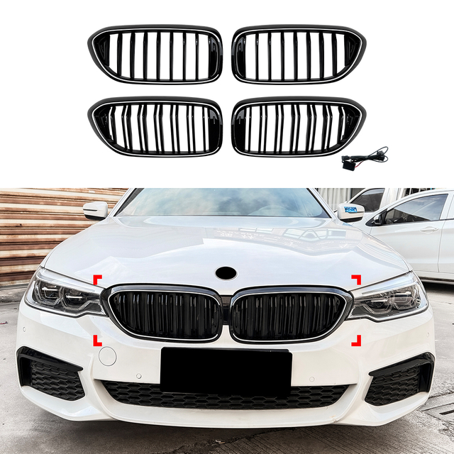 AMP-Z Front Bumper Grille Grill With Lights For BMW 5 Series G30 G31 Pre-Facelift 2017-2020