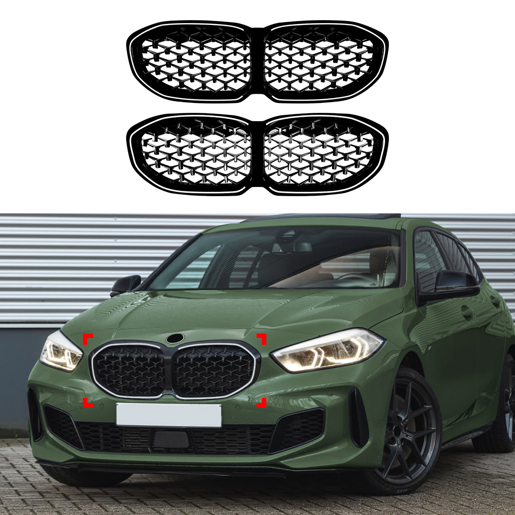 AMP-Z Front Bumper Grille Grill With Lights Silver For BMW 1 Series F40 2019-2024