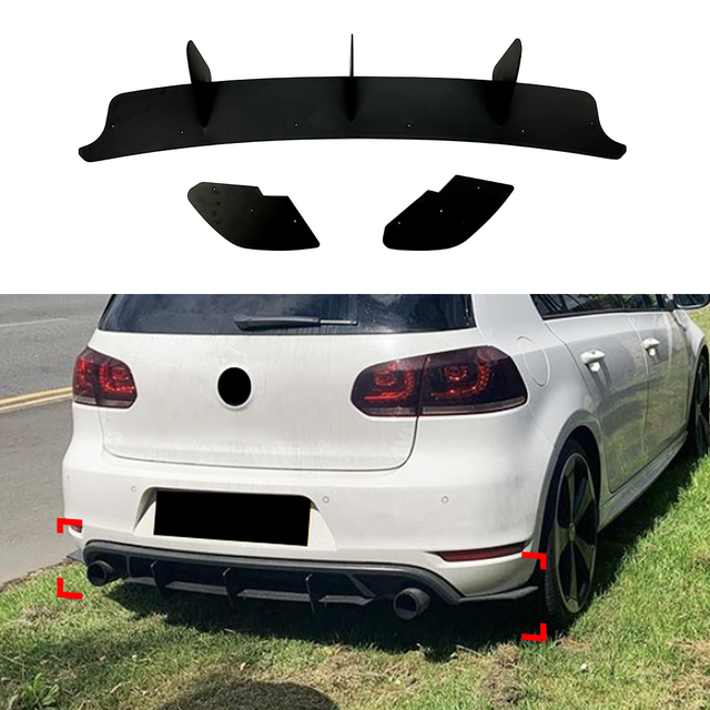 AMP-Z Rear Bumper Short Spoiler Diffuser Valance Lip For Volkswagen VW Golf MK6 GTI 2009-2012