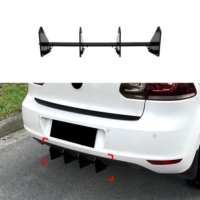 AMP-Z Rear Bumper Short Spoiler Diffuser Valance Lip For Volkswagen VW Golf MK6 2009-2012