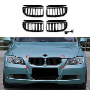 AMP-Z Front Bumper Grille Grill With Lights For BMW 3 Series E90 E91 Pre-facelift 2005-2008