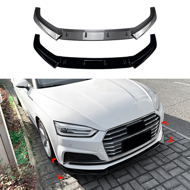 AMP-Z Front Bumper Lip Spiltter Black For Audi A5 Sline S5 F5 Pre-Facelift 2017-2020