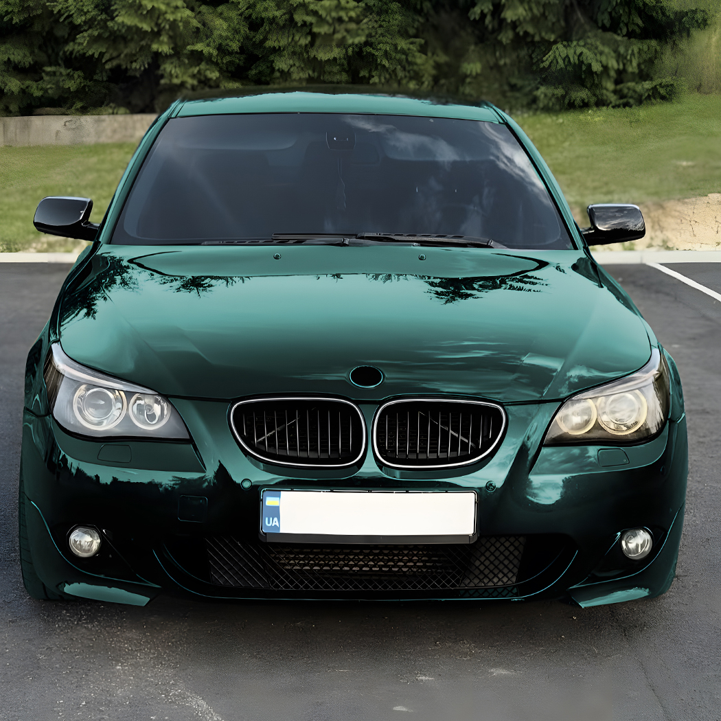 AMP-Z Front Bumper Grille Grill With Lights Black For BMW 5 Series E60 E61 2004-2010