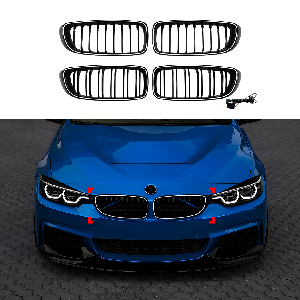 AMP-Z Front Bumper Grille Grill With Lights Black For BMW 4 Series F32 F33 F36 2014-2020