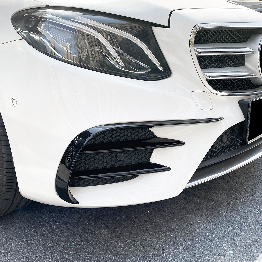 AMP-Z Front Bumper Fins Spoiler Canards Long For Mercedes Benz E Class W213 C238 Pre-Facelift AMG-Line 2016-2020