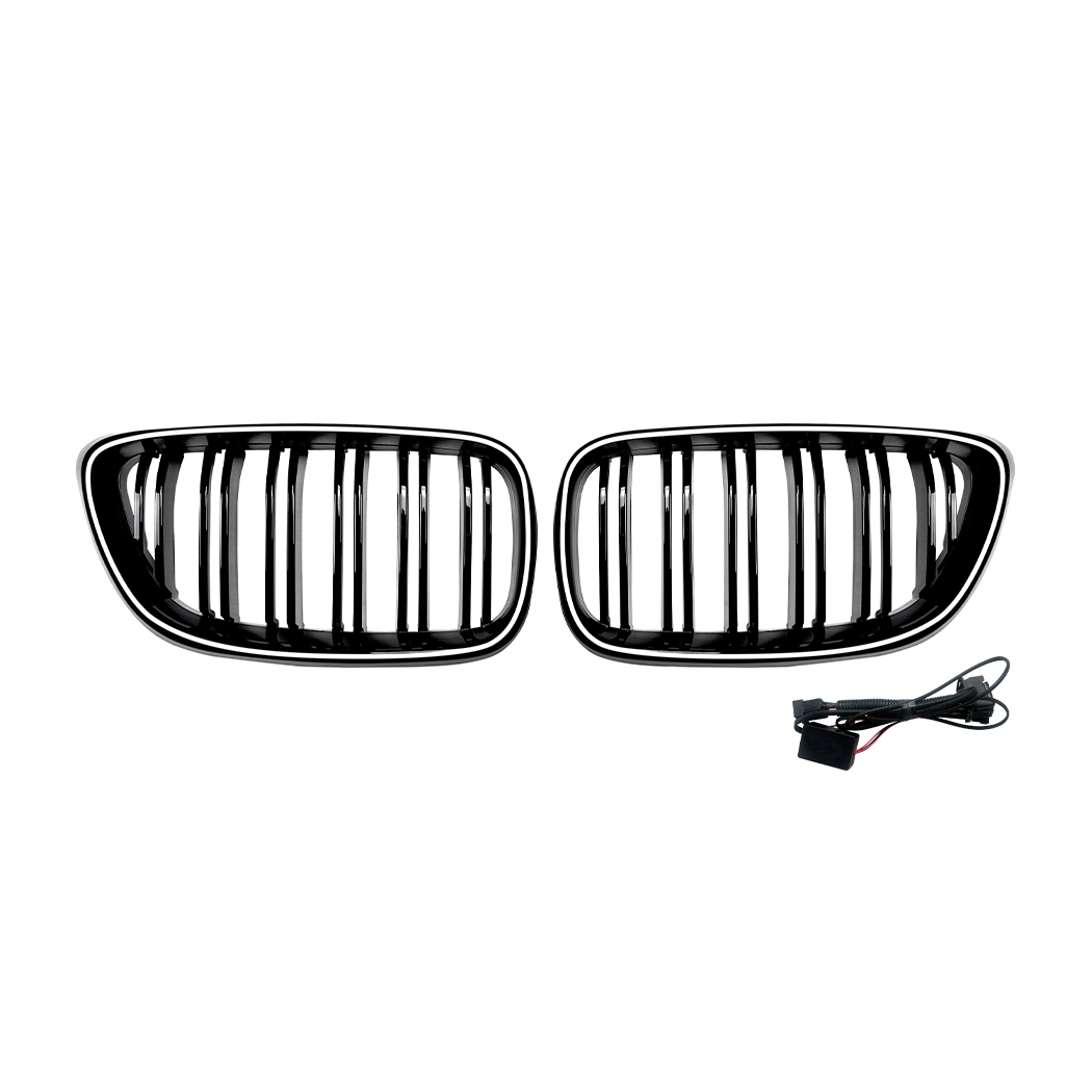AMP-Z Front Bumper Grille Grill With Lights Black For BMW 2 Series F22 F23 2014-2019