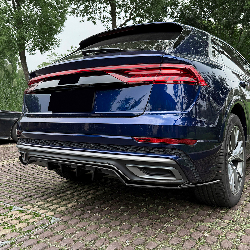AMP-Z Rear Bumper Spoiler Lip Black For Audi Q8 Sline 2019-2023