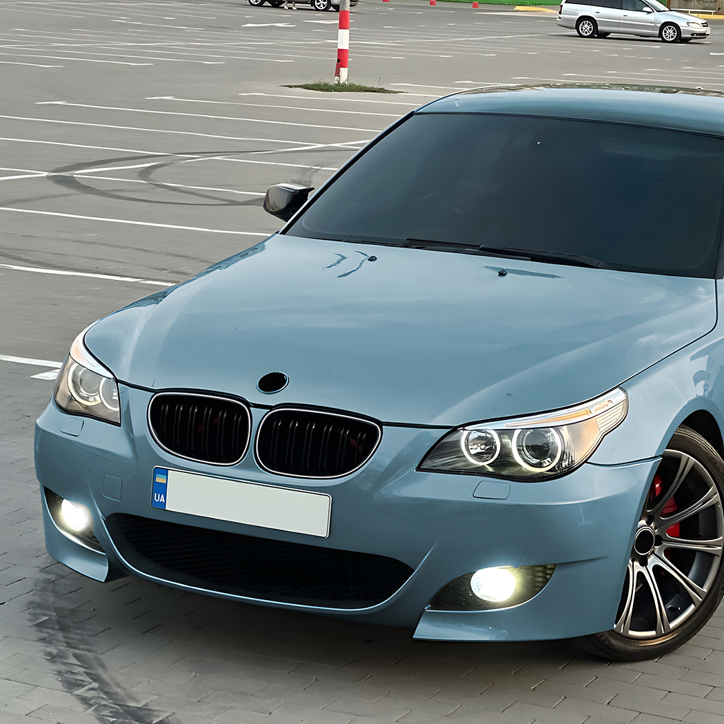 AMP-Z Front Bumper Grille Grill With Lights Black For BMW 5 Series E60 E61 2004-2010