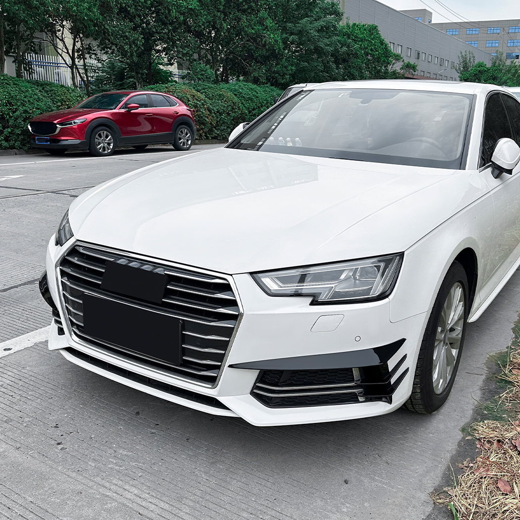AMP-Z Front Bumper Fins Spoiler Canards For Audi A4 B9 Sline 2017-2019