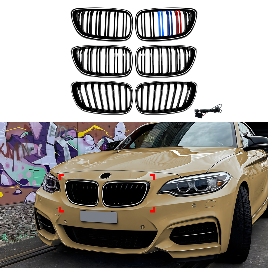 AMP-Z Front Bumper Grille Grill Black For BMW 2 Series F22 F23 2014-2019