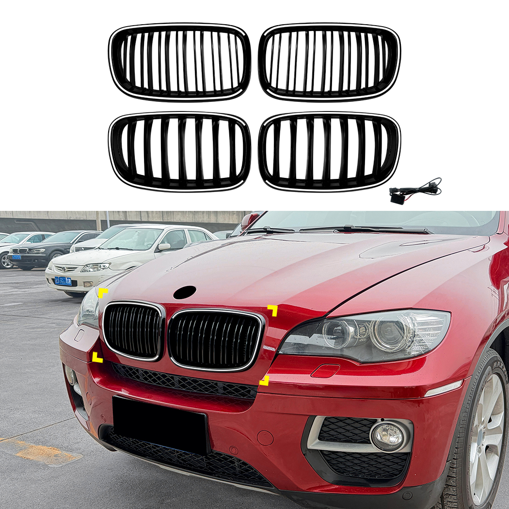 AMP-Z Front Bumper Grille Grill With Lights For BMW X5 E70 X6 E71 2006-2013