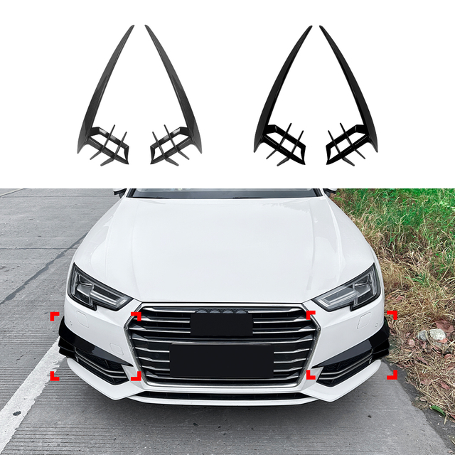Front Bumper Fins Spoiler Canards For Audi A4 B9 Sline 2017-2019
