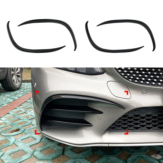 AMP-Z Front Bumper Fins Spoiler Canards For Mercedes Benz C Class W205 C205 S205 AMG-Line 2019-2021