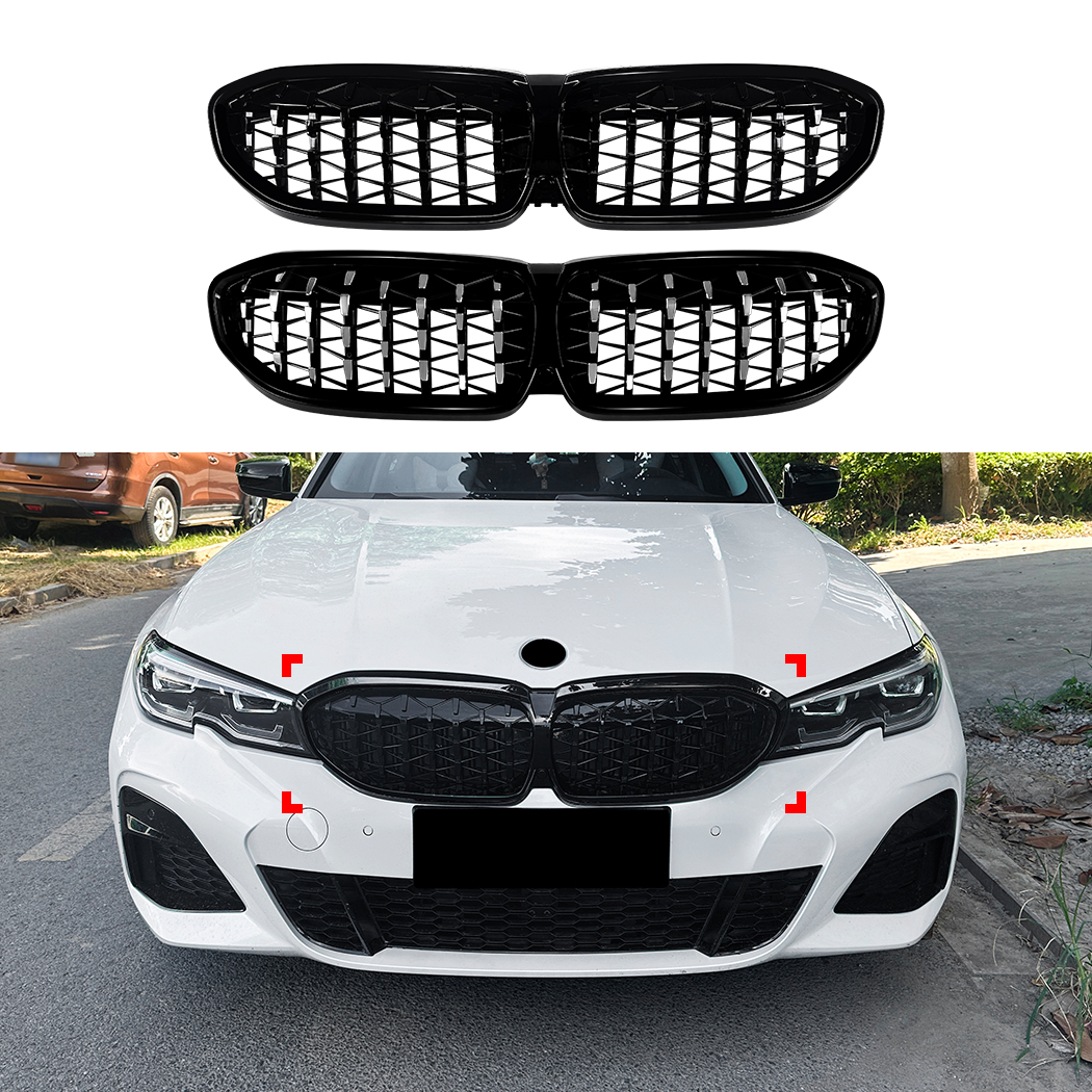 AMP-Z Front Bumper Grille Grill Silver For BMW 3 Series G20 G21 Pre-facelift 2019-2022