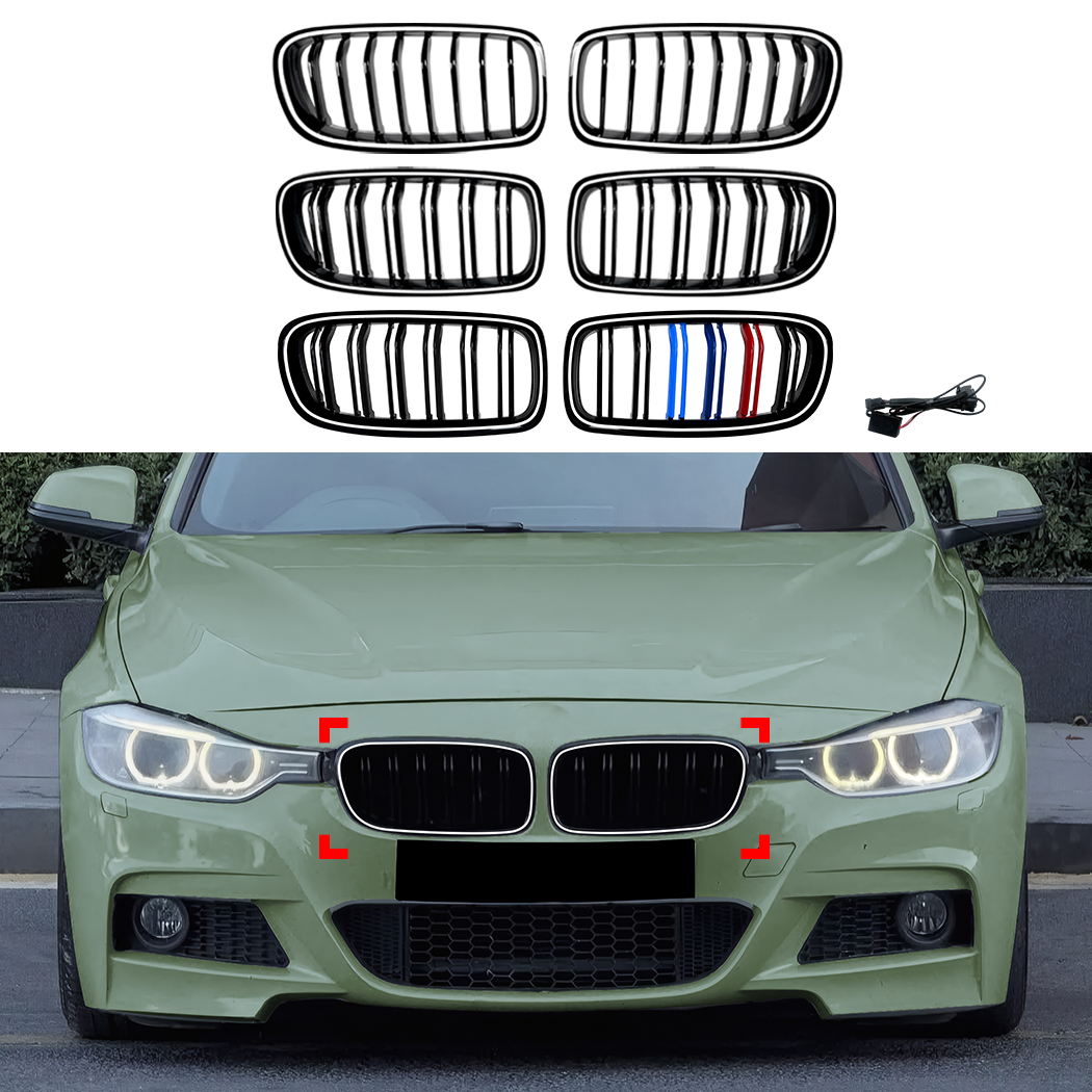 AMP-Z Front Bumper Grille Grill With Lights For BMW 3 Series F30 F31 2013-2018