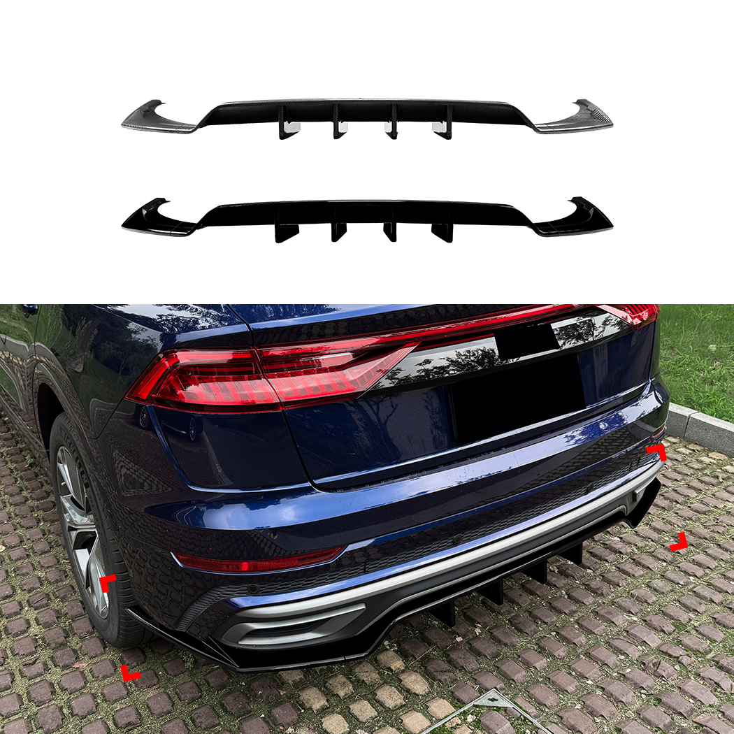 AMP-Z Rear Bumper Spoiler Lip Black For Audi Q8 Sline 2019-2023