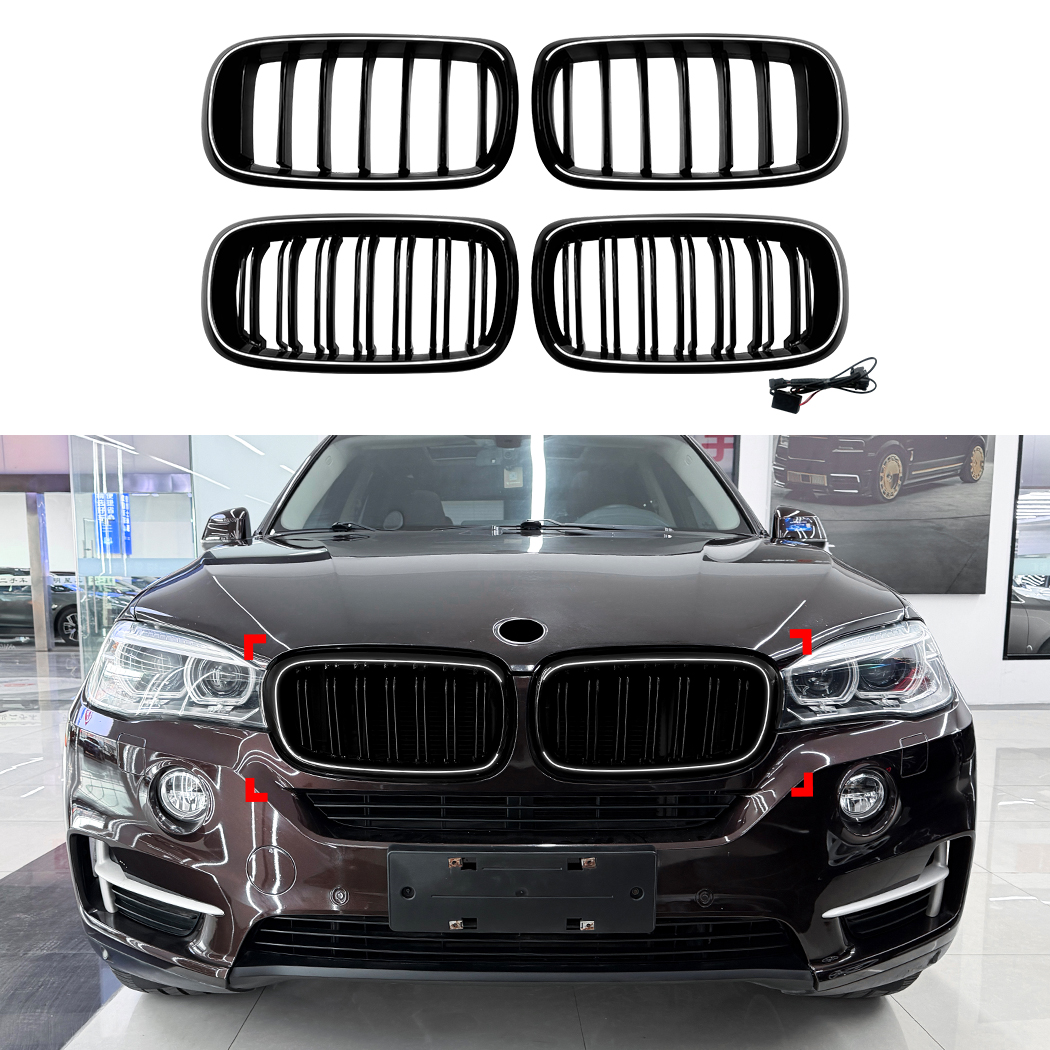 AMP-Z Front Bumper Grille Grill With Lights For BMW X5 X6 F15 F16 2014-2018