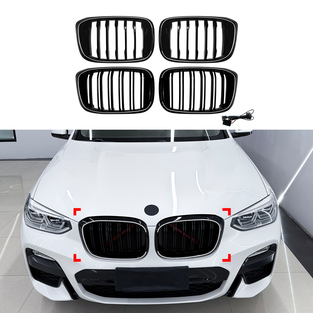 AMP-Z Front Bumper Grille Grill With Lights For BMW X3 X4 G01 G02 Pre-Facelift 2018-2022