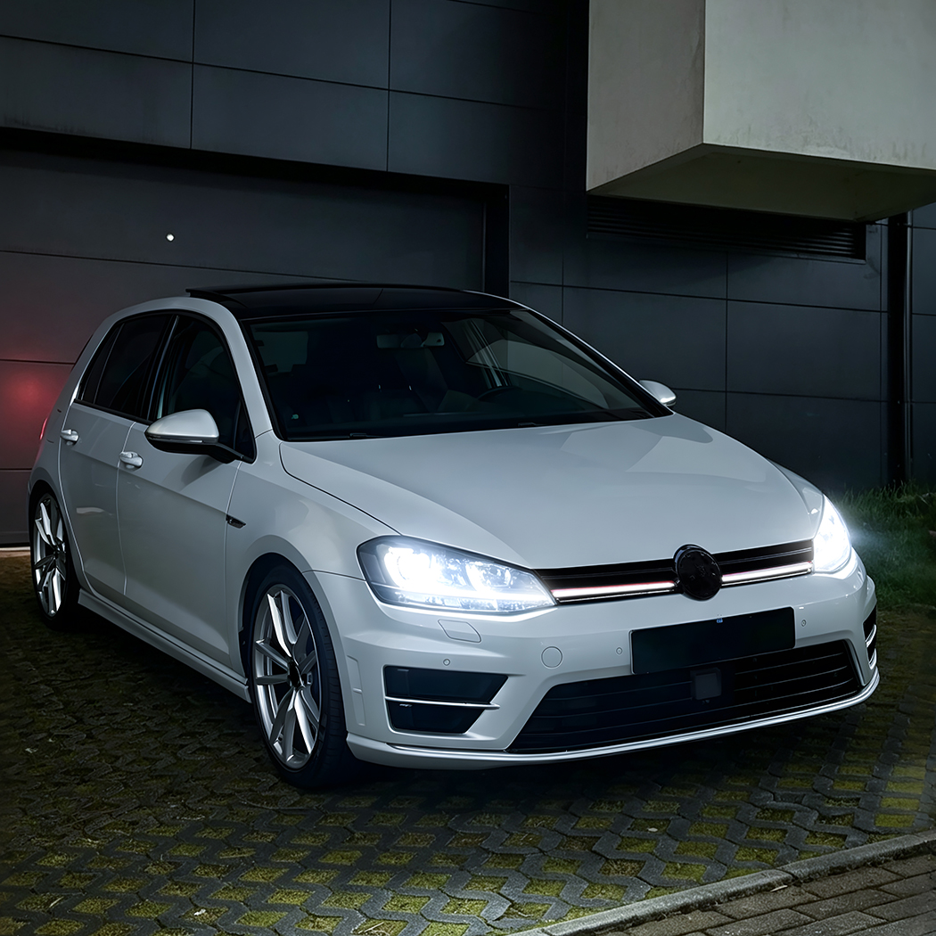 AMP-Z Front Bumper Grille Grill With Lights Black For VW Volkswagen Golf MK7 2013-2016