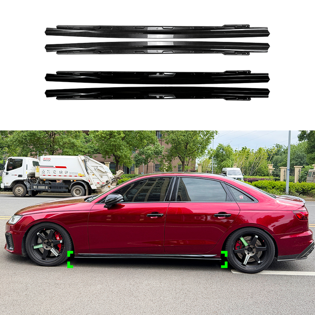 AMP-Z Side Skirt Rocker Panel Splitter Lip For Audi A4 S4 B9 Sline 2017-2024