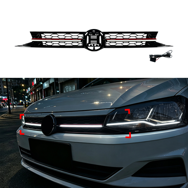 AMP-Z Front Bumper Grille Grill With Lights For VW Volkswagen Polo MK6 2018-2021