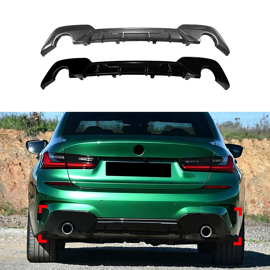 AMP-Z Rear Bumper Spoiler Lip Black For BMW 3 Series G20 G21 Pre-facelift M Sport 2019-2022