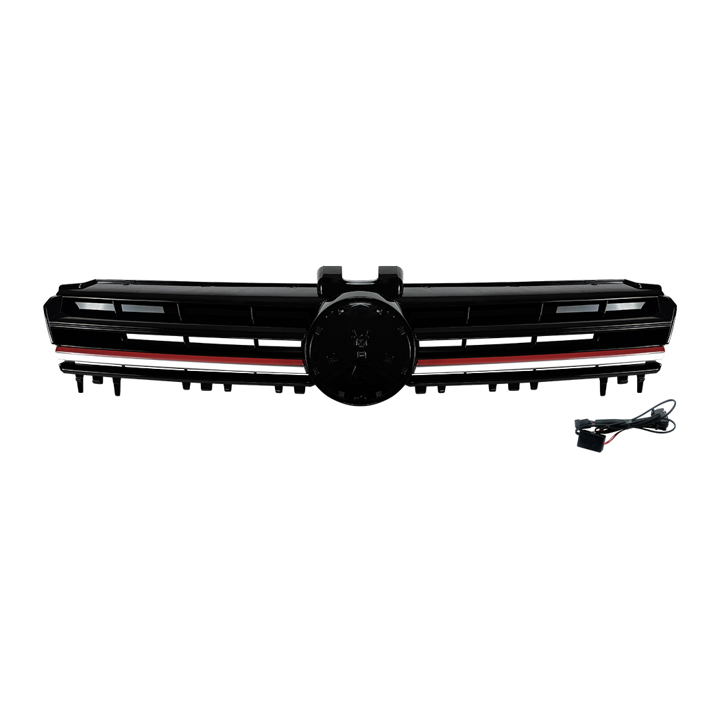 AMP-Z Front Bumper Grille Grill With Lights Black For VW Volkswagen Golf MK7 2013-2016