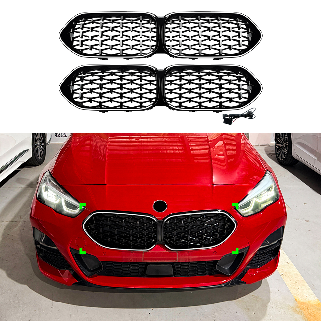 AMP-Z Front Bumper Grille Grill With Lights Black For BMW 2 Series F44 2020-2024