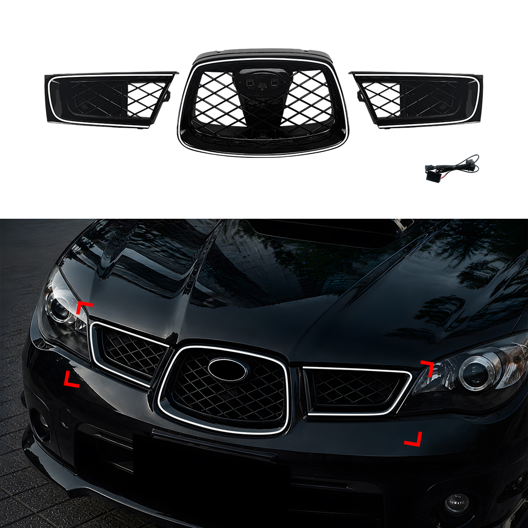 AMP-Z Replacement Front Bumper Grille Grill With Lights For Subaru Impreza WRX STI 2006-2007