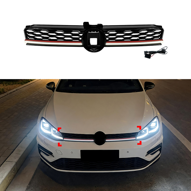 AMP-Z Front Bumper Grille Grill With Lights For VW Volkswagen Golf MK7.5 GTI 2017-2019