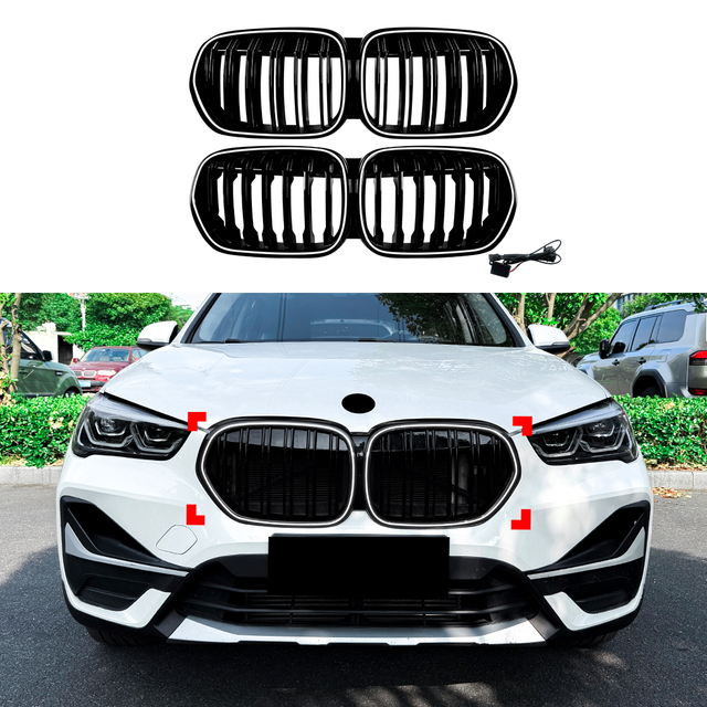 AMP-Z Front Bumper Grille Grill With Lights For BMW X1 F48 F49 LCI 2020-2022