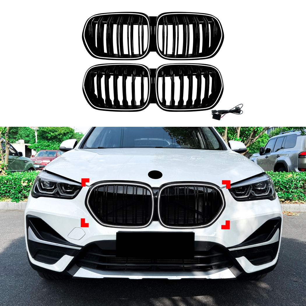 AMP-Z Front Bumper Grille Grill With Lights For BMW X1 F48 F49 LCI 2020-2022